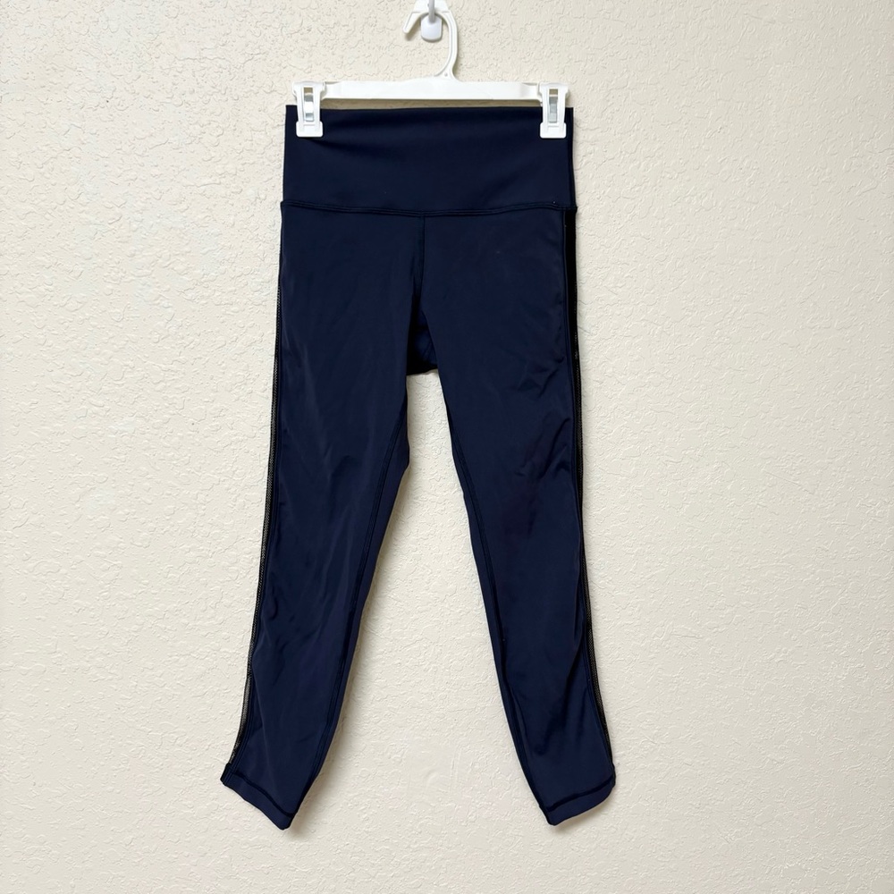 Lululemon Leggings Womens Full Length Blue Side Mesh Size 6 Mid Rise
